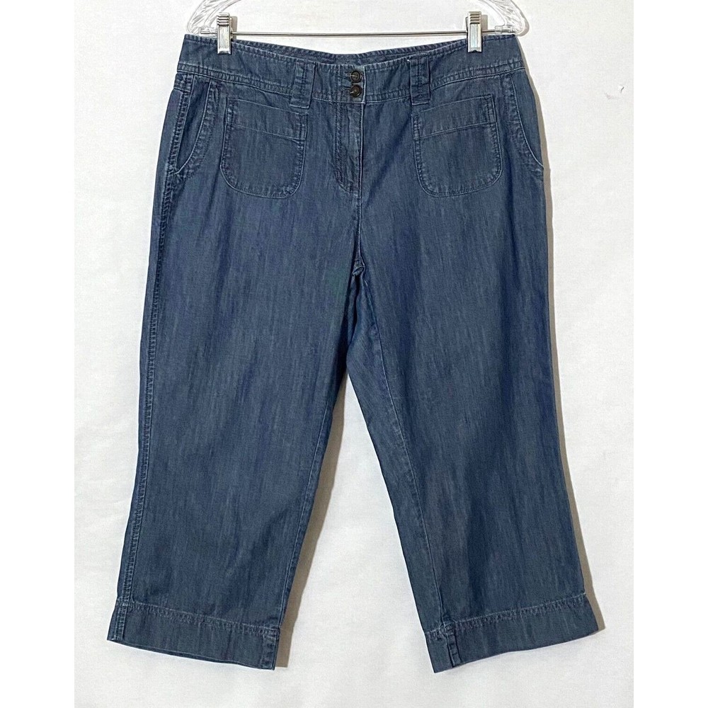 New York and Company Denim Capris Womens 12 Blue Pockets Button Accents